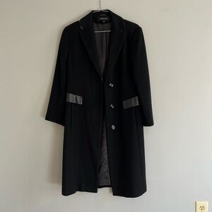 JONES NEW YORK Women Long Coat 14 Black Wool Blend 3 Buttons Lined Shift Pockets
